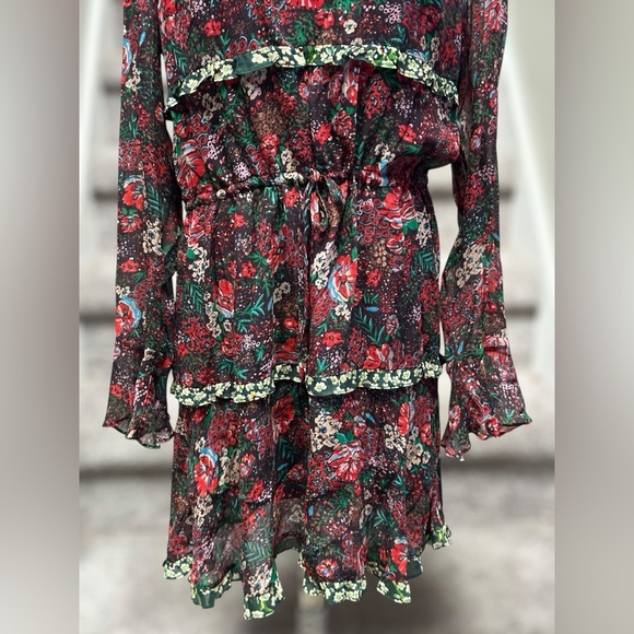 Anthropologie Scotch & Soda Leopard & Lillies Floral Long Sleeve Mini Dress Chic - Picture 4 of 16